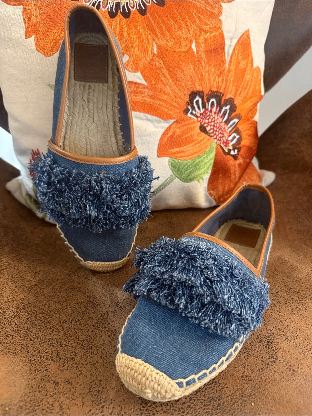 TORY BURCH ESPADRILLES DENIM AND LEATHER SIZE 8